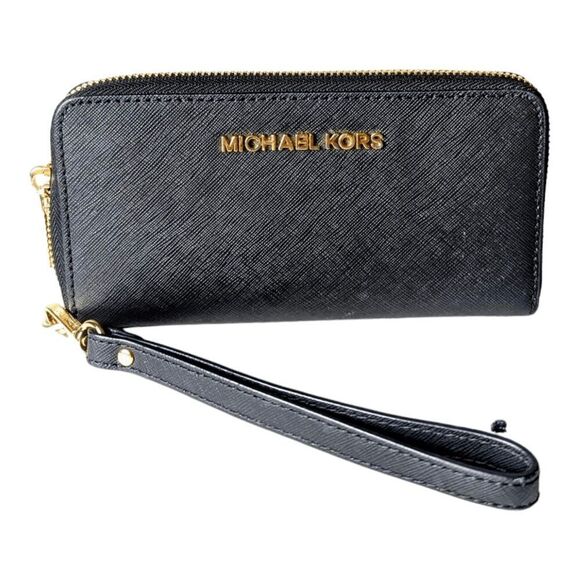 MICHAEL KORS Jet Set Black Saffiano Leather Wallet Wristlet - Picture 2 of 8